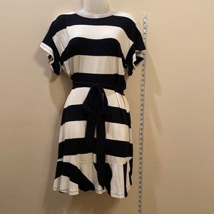 NWT LOFT Cute and comfortable black and white stripe dress with a tie waist